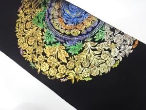 華紋に蝶模様織り出し　袋帯